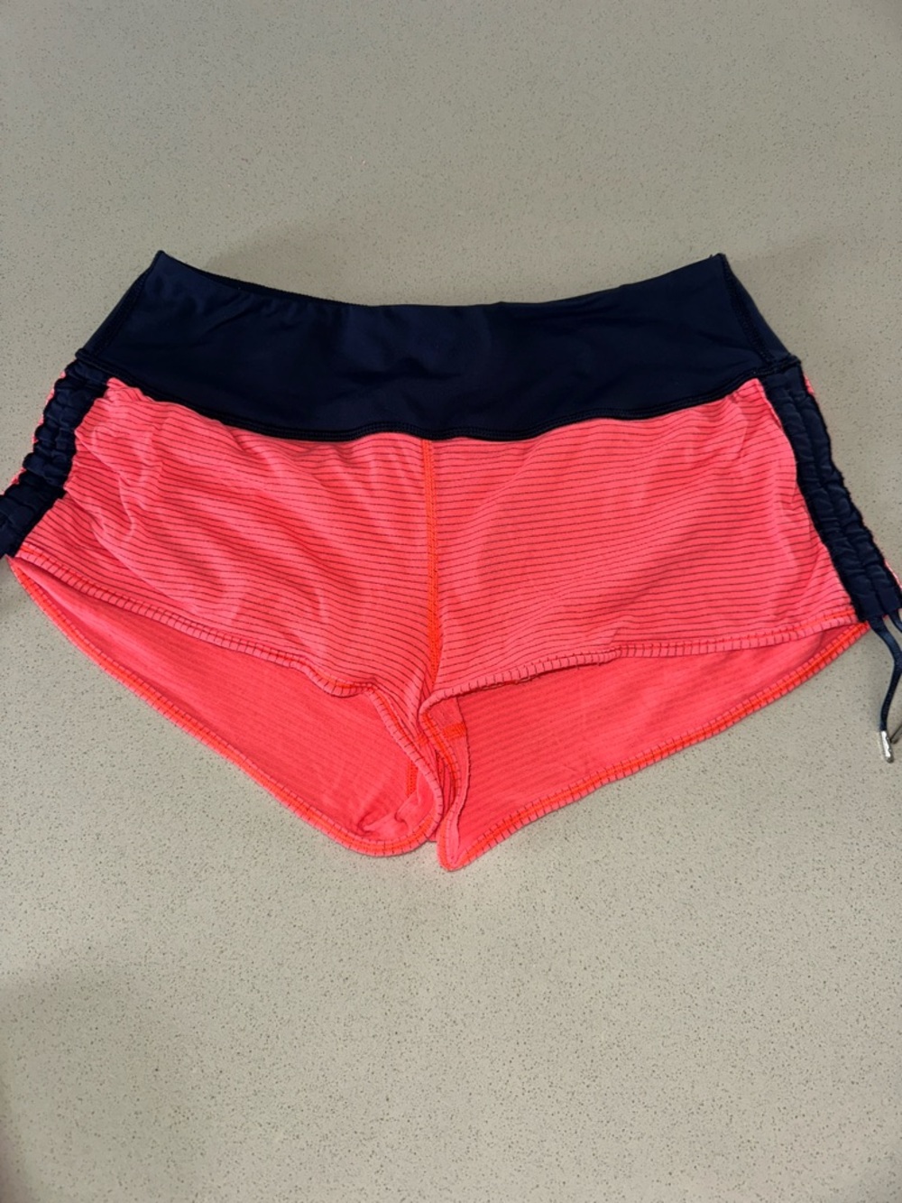 lululemon athletica Pink Coral Running Shorts with Navy Waistband
